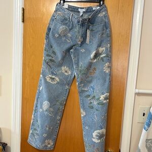 Forever 21 Floral Blue Straight Leg Jeans